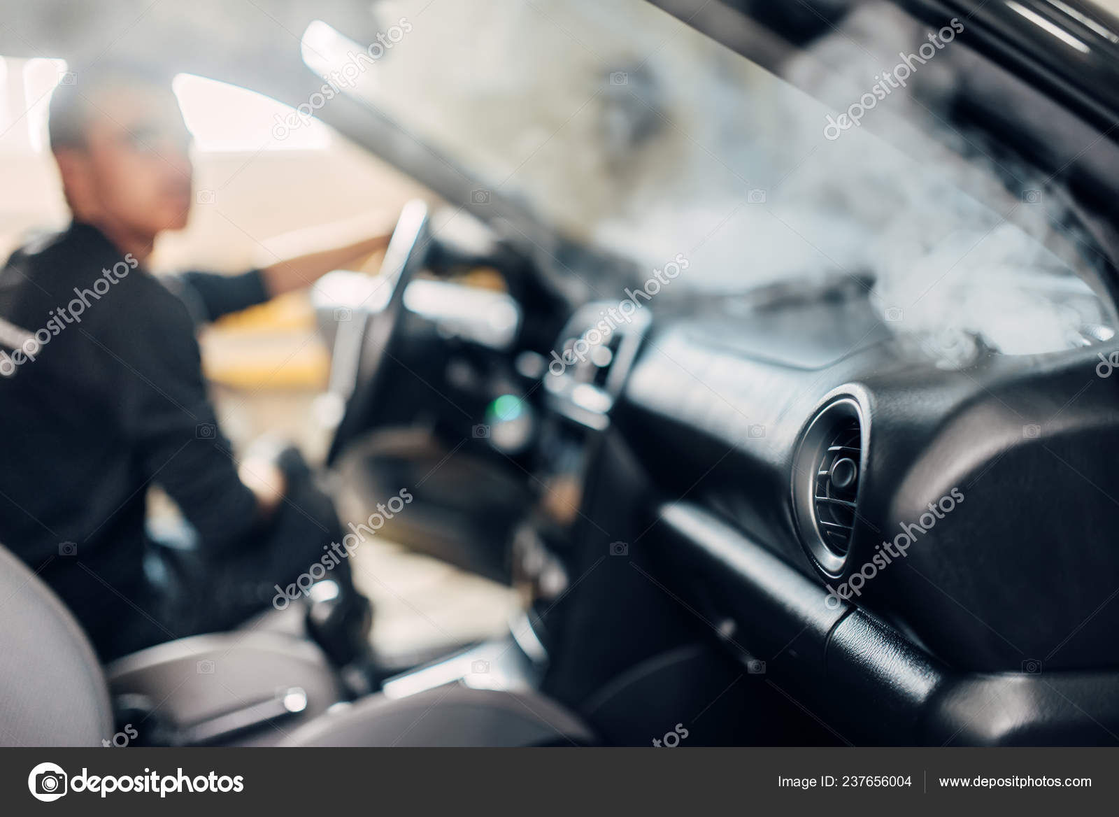 Carwash Service Male Worker Gloves Cleans Salon Steam