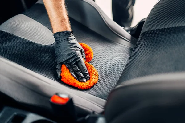 Limpieza Química Profesional Asientos Coche Con Cuchara Servicio Lavado Autos — Foto de Stock