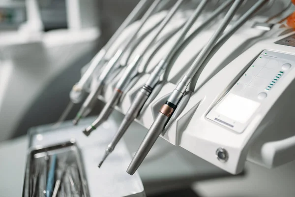 Closeup Broca Dentária Equipamentos Estomatológicos Clínica Odontológica Estomatologia Gabinete Interior — Fotografia de Stock