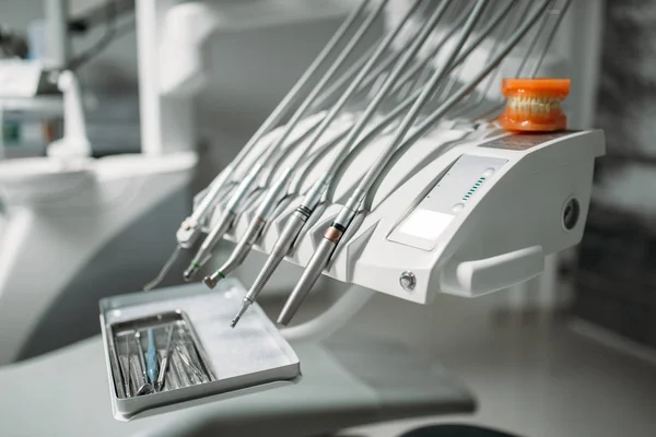 Closeup Broca Dentária Equipamentos Estomatológicos Clínica Odontológica Estomatologia Gabinete Interior — Fotografia de Stock