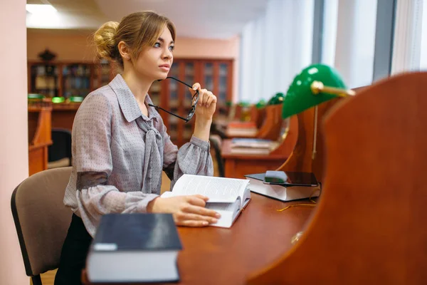 Female Student Learning Book University Library Woman Studying Knowledge Depository Stock Image