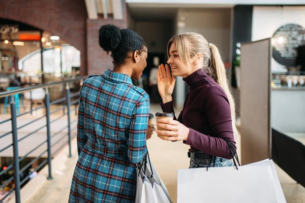 Dos Mujeres Atractivas Jóvenes Con Bolsas Compras Centro Comercial Compras — Foto de Stock