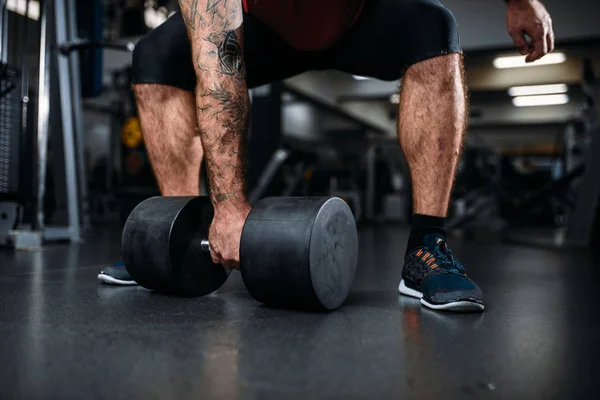 Homme Faisant Exercice Avec Haltère Entraînement Dans Salle Gym Sportif — Photo