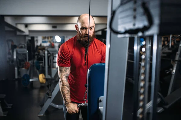 Athletic Male Person Sportswear Training Exercise Machine Gym Bearded Man — Stock Photo, Image