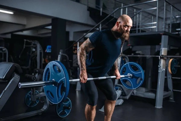 Atleta Muscular Sportswear Leva Peso Treinamento Ginásio Homem Barbudo Treino — Fotografia de Stock