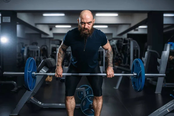 Atleta Muscular Sportswear Leva Peso Treinamento Ginásio Homem Barbudo Treino — Fotografia de Stock