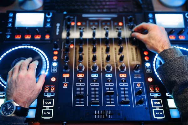 Sound Operator Hands Remote Control Panel Recording Studio Musician Mixer — Stock Photo, Image