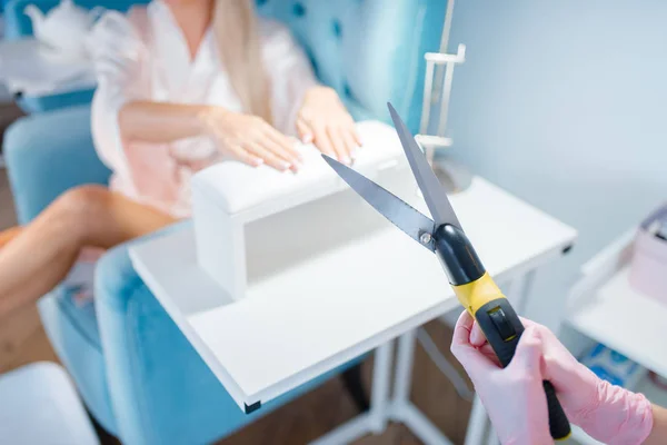 Salão Beleza Manicure Procedimento Recorte Humor Tratamento Unhas Para Cliente — Fotografia de Stock