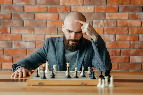 Male Chess Player Understood Lost Checkmate Chessplayer Board Front View — Stock Photo, Image