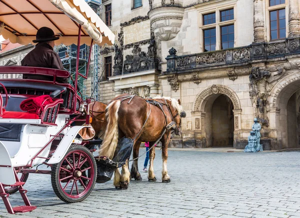 Carro Turistico Con Cavallo Nella Vecchia Città Europea Turismo Estivo — Foto Stock