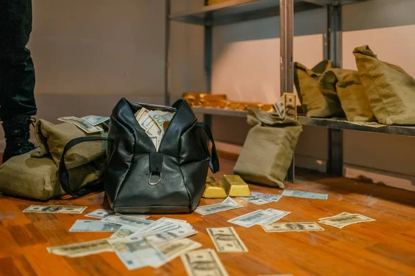 Bank Robbery Bags Full Money Gold Particular Vault Criminal Profession — Stock Photo, Image