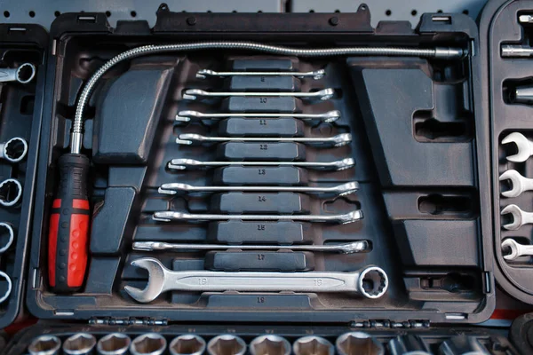 Toolbox Ratchet Heads Tool Store Closeup Nobody Choice Equipment Hardware — Stock Photo, Image