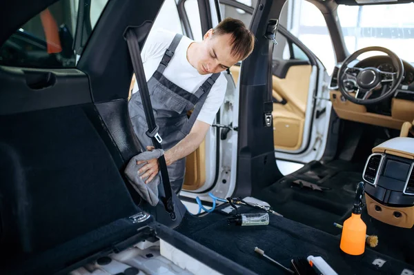 Lucrător Șervețele Cârpă Plastic Interior Auto Curățare Uscată Detaliere Spălarea — Fotografie, imagine de stoc
