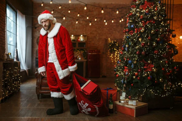 Mauvais Père Noël Ivre Apporte Des Cadeaux Vilaine Fête Mode — Photo