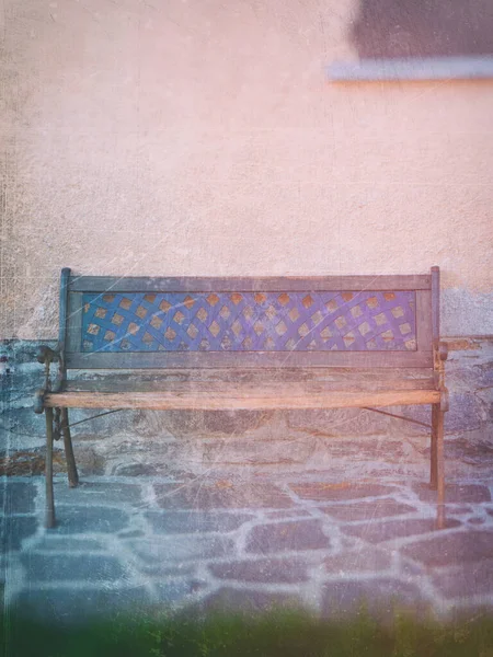 Banc Bois Vide Contre Mur Avec Effet Fuite Lumière — Photo