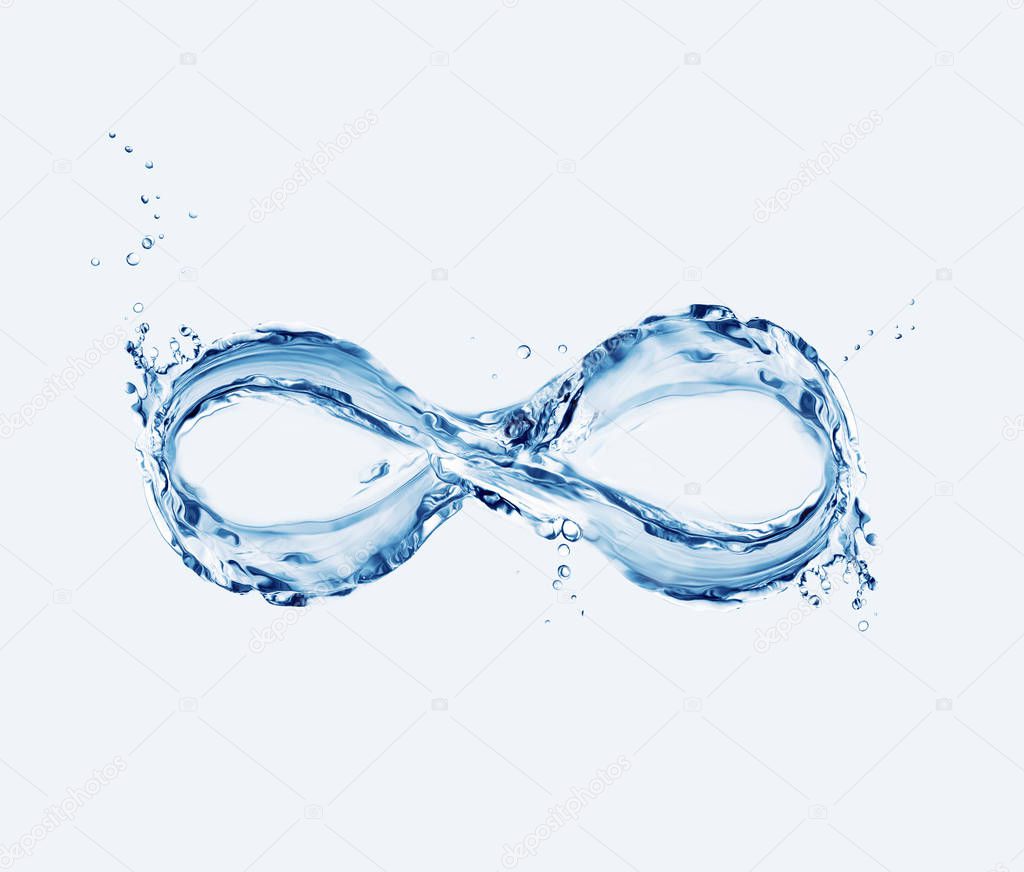 Infinity symbol made of water with bubbles around.