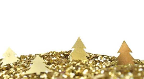 Fechar Abeto Dourado Forma Glitter Fundo Branco — Fotografia de Stock