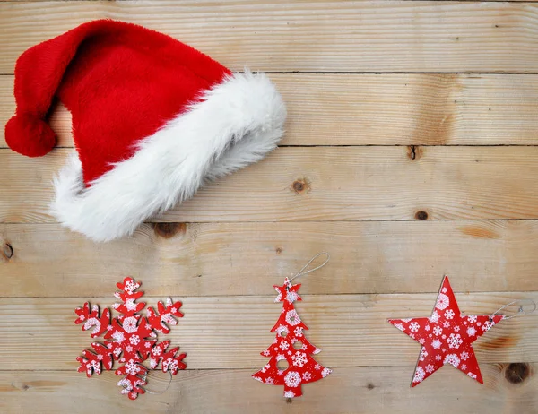 Santa Hat Christmas Decoration Plank — Stock Photo, Image