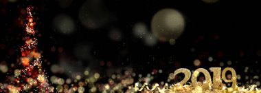 2019 ve soyut Noel gece altın rakamlar 