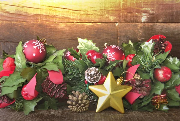 Décoration Noël Avec Une Étoile Forme Sur Fond Rustique Bois — Photo