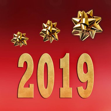 yıl 2019 kırmızı zemin üzerine altın ve şerit