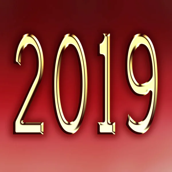 golden metallic 2019 on red background