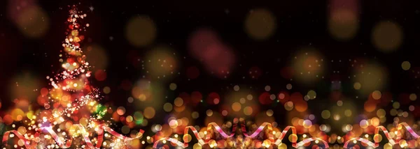 Abstract Christmas Tree Blur Lights Ribbon Night — Stock Photo, Image