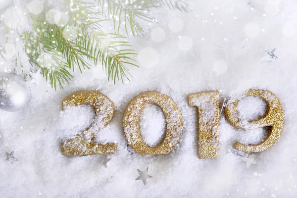 2019 Новий Рік Золоті Фігури Снігу Різдвяні Прикраси — стокове фото