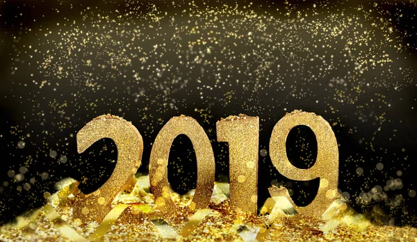 Gyllene Siffror 2019 Glitter Abstrakt Nattetid — Stockfoto