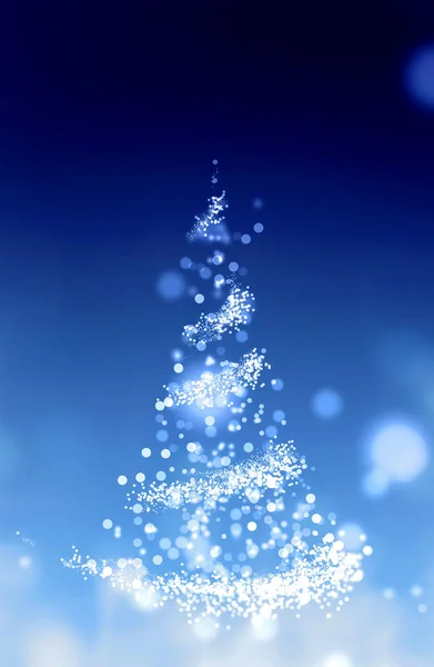 Árbol Navidad Abstracto Blanco Iluminado Sobre Fondo Azul — Foto de Stock