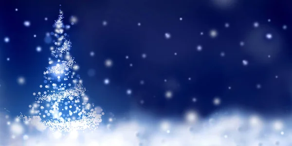 Abstract Kerstboom Blauwe Achtergrond Panorama Formaat — Stockfoto