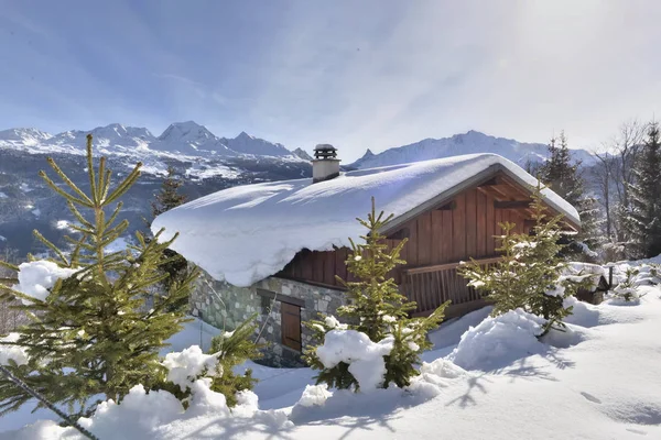 Alp Geleneksel Fransız Yazlık Dağ Kar Ile Kaplı — Stok fotoğraf
