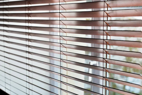 wooden venetian blind in front of a window