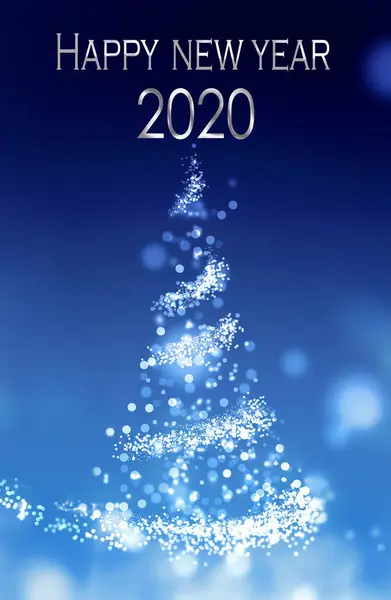 抽象的な魔法と照らされたクリスマスツリーに2020幸せな新年 — ストック写真