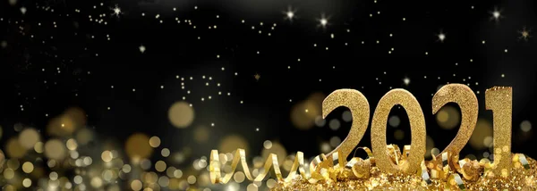 2021 Gouden Figuren Staand Lint Glitters Sterrenhemel Abstracte Achtergrond — Stockfoto