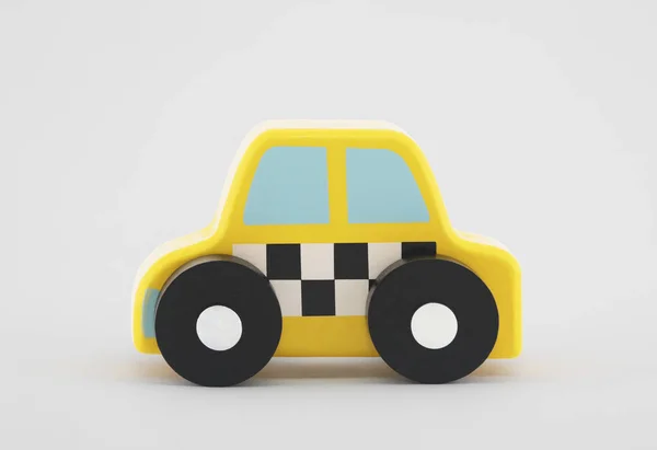 Small Wooden Taxi Toy Car Clipping Path — Stock Photo, Image