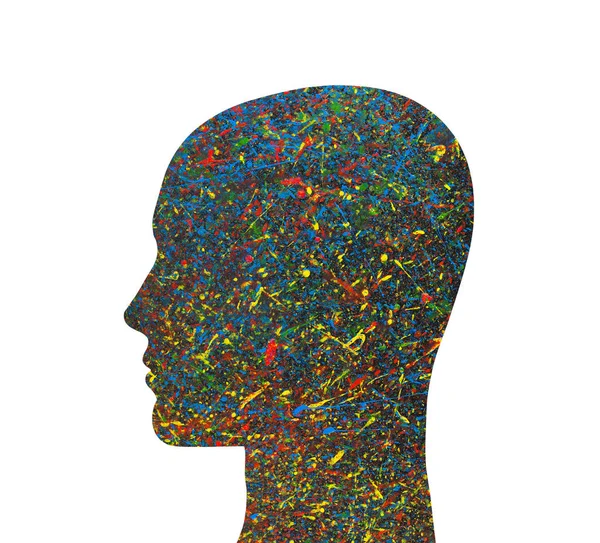 Human Head Silhouette Colorful Watercolor Splashes — Stock Photo, Image