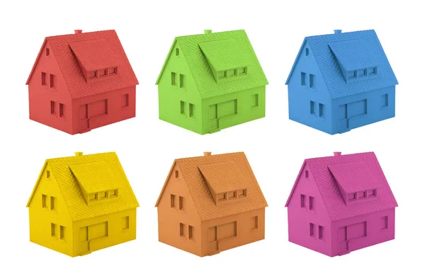 Kleurrijke Huis Miniaturen Geïsoleerd Witte Achtergrond — Stockfoto