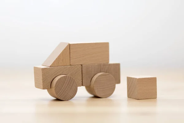 Small Toy Car Wooden Blocks — Stock Photo, Image