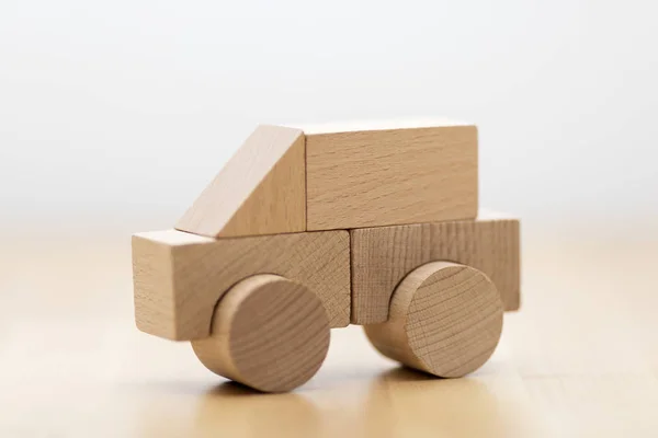 Small Toy Car Wooden Blocks — Stock Photo, Image