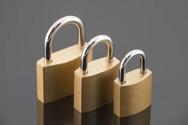 Security Concept Three Metal Padlocks — Stock Photo, Image
