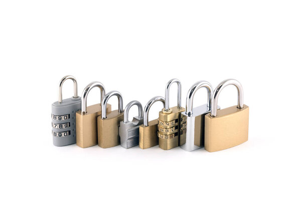 Security concept with set of different size metal padlocks 
