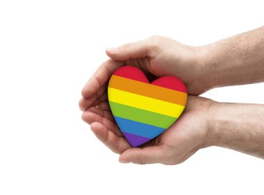 LGBT gökkuşağı kalp sembolü elinde aşkı 
