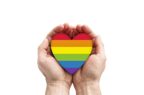 Cuore Arcobaleno Lgbt Simbolo Amore Nelle Mani — Foto Stock