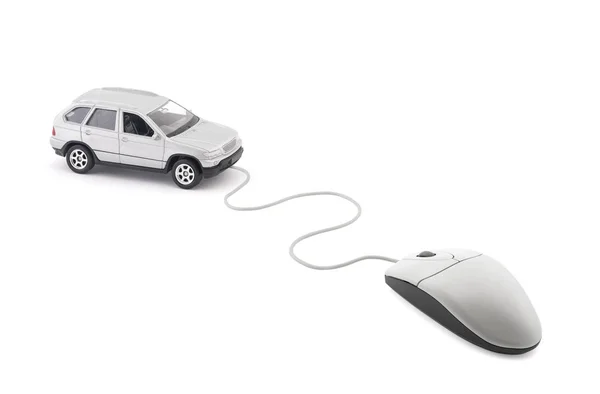 Small Silver Car Connected Computer Mouse — Stock Photo, Image