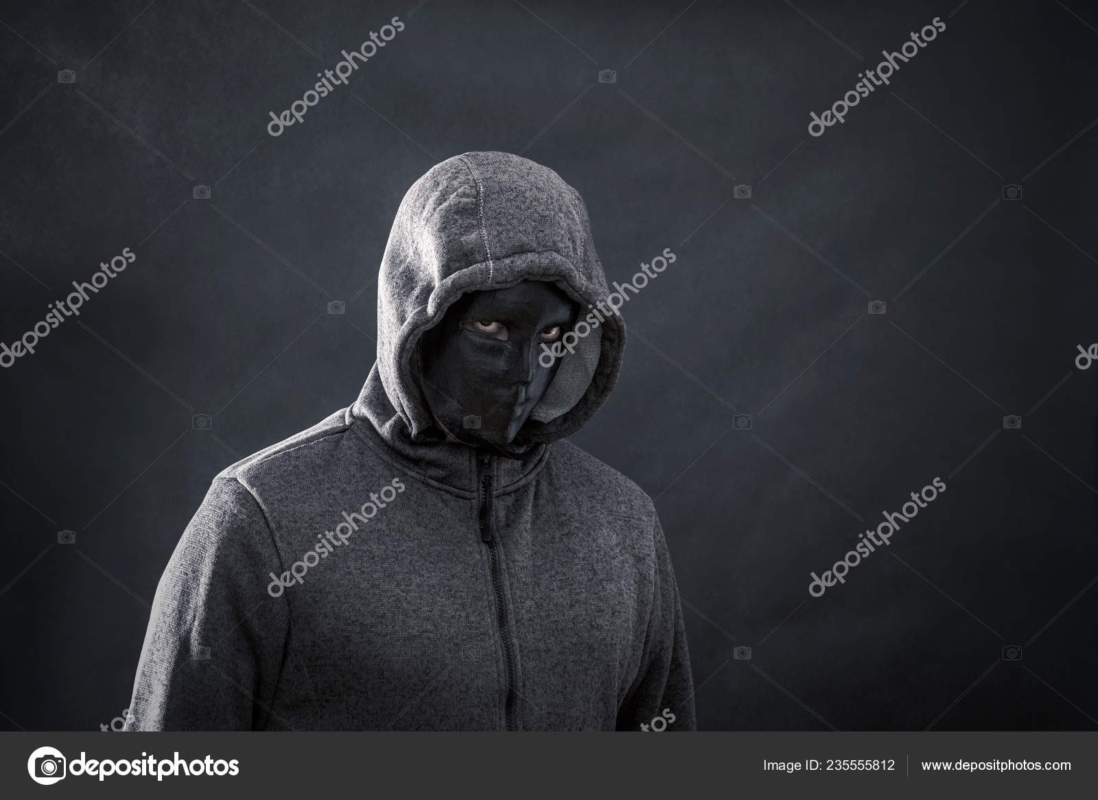 Hooded Man Black Mask Dark — Stock Photo © sqback #235555812