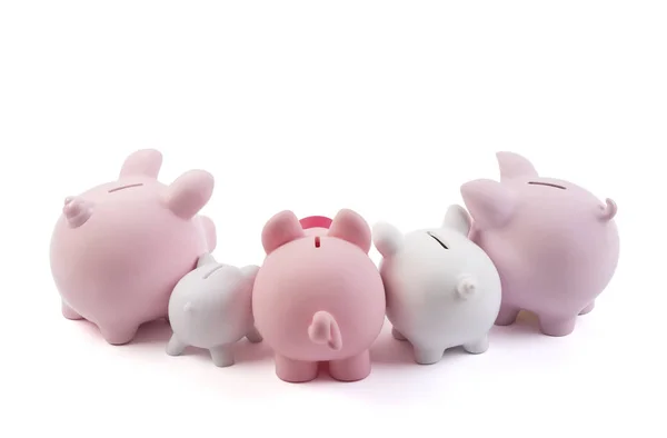 Group Piggy Banks White Background Clipping Path — Stock Photo, Image