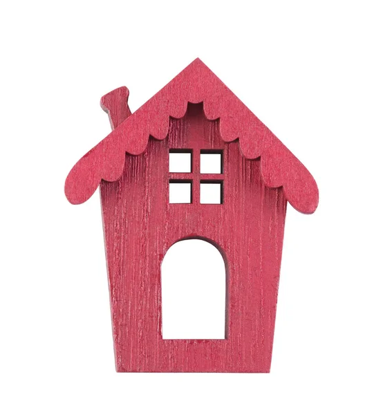 Pequena Casa Vermelha Madeira Isolada Branco Com Caminho Recorte — Fotografia de Stock