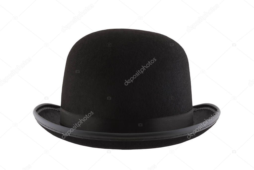 Black bowler hat isolated on white background 
