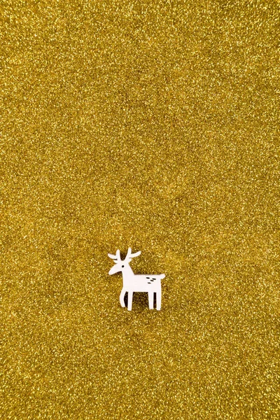 Renna Legno Decorazione Natale Sfondo Dorato Glitter — Foto Stock